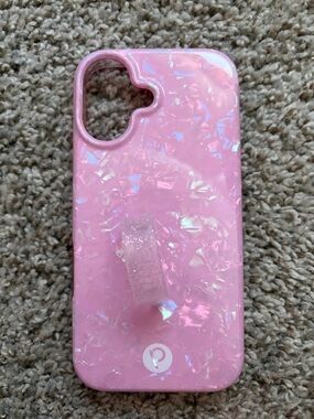 Loopy Case Pink Iridescent Shell Phone Case with Grip Loop iPhone 17